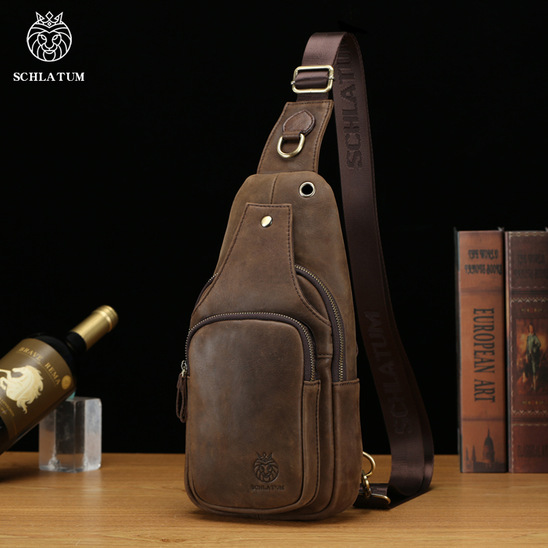 Leather Backpack Vintage - SCHLATUM 100% sac de poitrine en
