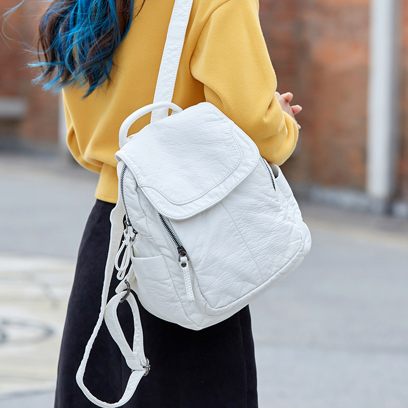 Sac à dos en cuir lavé blanc p - Fashion Backpack Women avis et prix