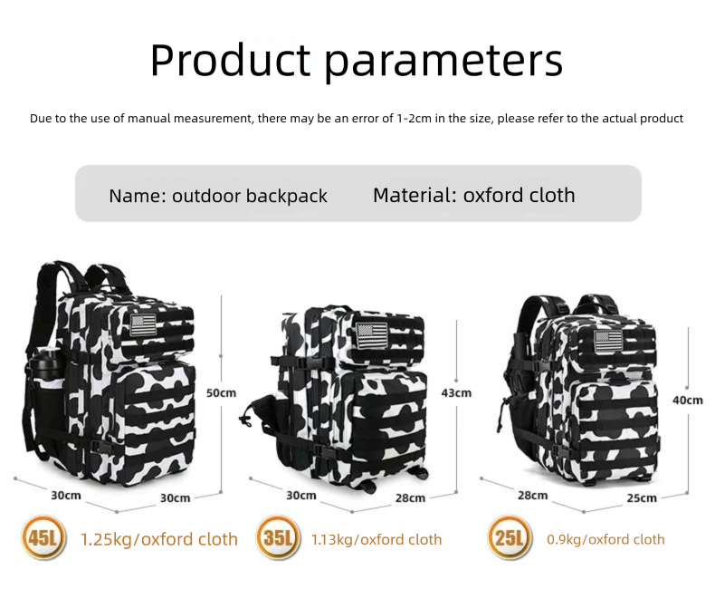 Sac à dos tactique 45L/35L/25L - Hiking Backpack Waterproof avis et prix